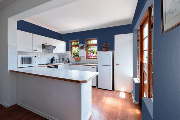 Pretty Photo frame on Sapphire Blue color kitchen interior wall color