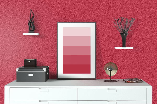 Pretty Photo frame on Valentine Red color drawing room interior textured wall