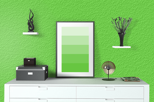 Pretty Photo frame on Slime color drawing room interior textured wall