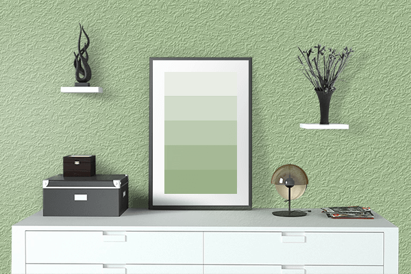 Pretty Photo frame on Dusty Lime color drawing room interior textured wall