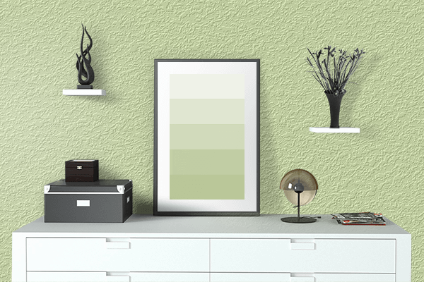 Pretty Photo frame on Ice Cold Green color drawing room interior textured wall
