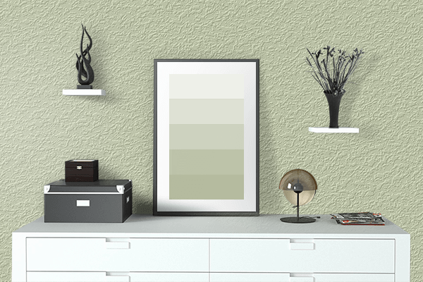 Pretty Photo frame on Lake Green color drawing room interior textured wall