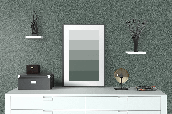Pretty Photo frame on Siberian Green color drawing room interior textured wall