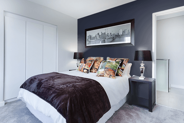 Pretty Photo frame on Black Iris color Bedroom interior wall color