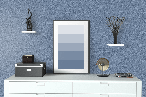 Pretty Photo frame on Ashleigh Blue color drawing room interior textured wall