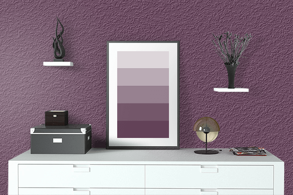 Pretty Photo frame on Blackberry Deep Red color drawing room interior textured wall