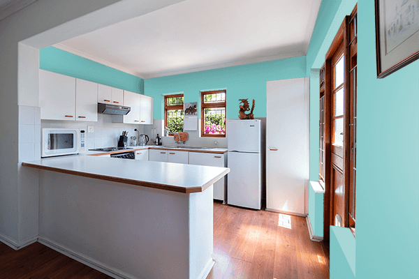 Pretty Photo frame on Aqua Sky color kitchen interior wall color