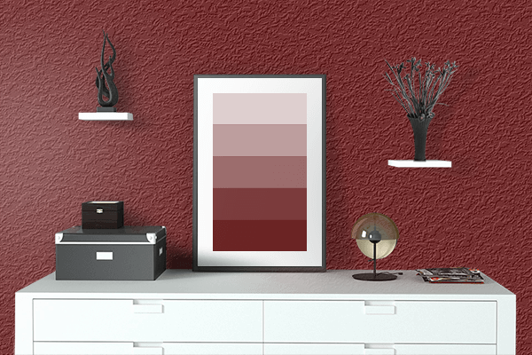Pretty Photo frame on Sanguine color drawing room interior textured wall