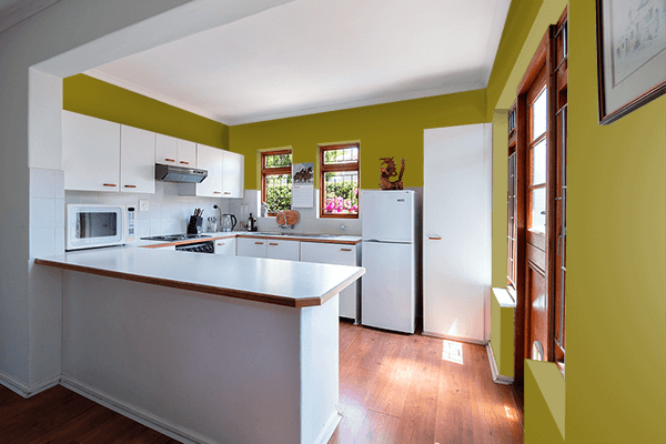 Pretty Photo frame on Artichoke Green color kitchen interior wall color