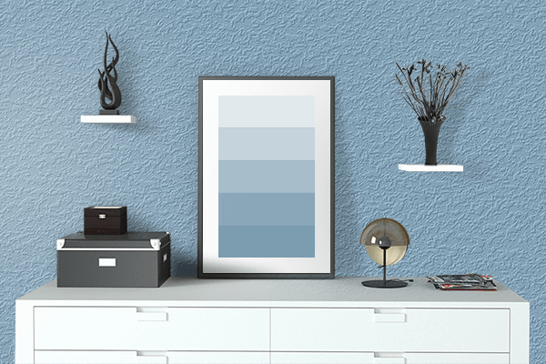 Pretty Photo frame on Medium Blue (RAL Design) color drawing room interior textured wall