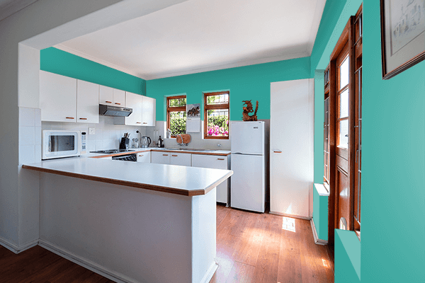 Pretty Photo frame on Bright Aqua (Pantone) color kitchen interior wall color