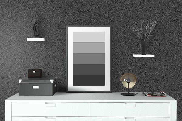 Pretty Photo frame on Shiny Black color drawing room interior textured wall