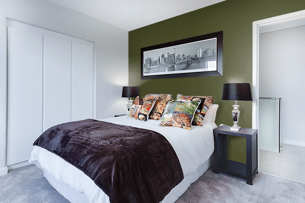 Pretty Photo frame on Nori Seaweed Green color Bedroom interior wall color