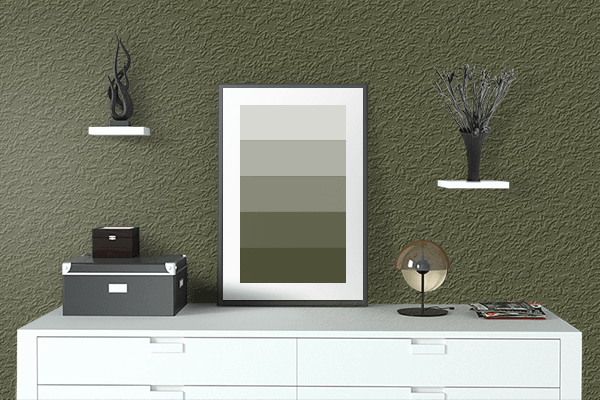Pretty Photo frame on Nori Seaweed Green color drawing room interior textured wall