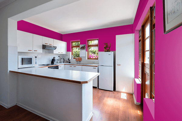 Pretty Photo frame on Flamboyant Pink color kitchen interior wall color
