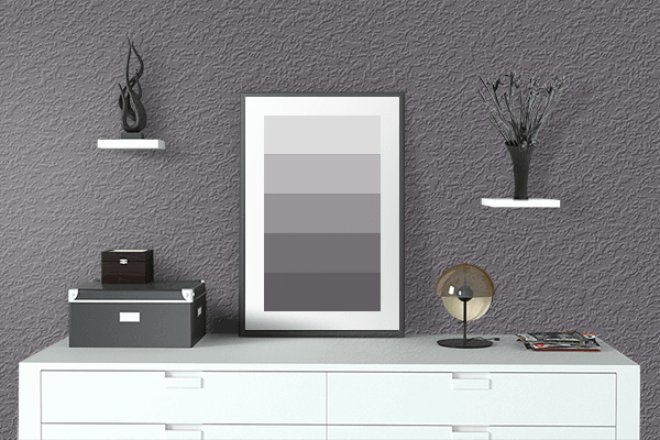 Pretty Photo frame on Slate Mauve color drawing room interior textured wall