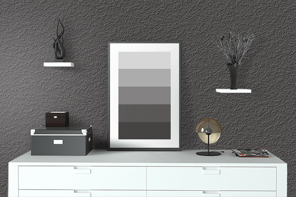 Pretty Photo frame on Smoky Charcoal color drawing room interior textured wall