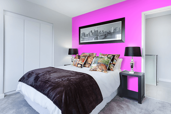 Pretty Photo frame on Bright Fuchsia color Bedroom interior wall color