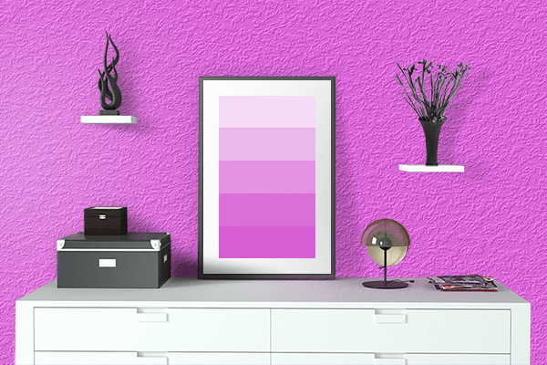 Pretty Photo frame on Bright Fuchsia color drawing room interior textured wall