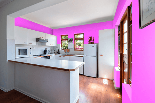 Pretty Photo frame on Bright Fuchsia color kitchen interior wall color