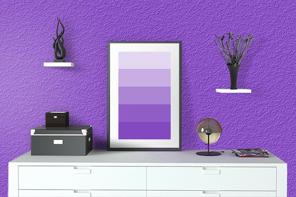 Pretty Photo frame on Purple Glitter color drawing room interior textured wall