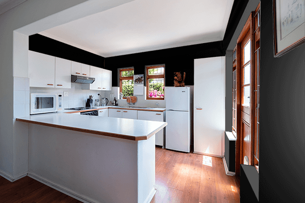 Pretty Photo frame on Perfect Black color kitchen interior wall color