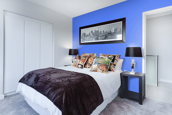 Pretty Photo frame on Shiny Blue color Bedroom interior wall color