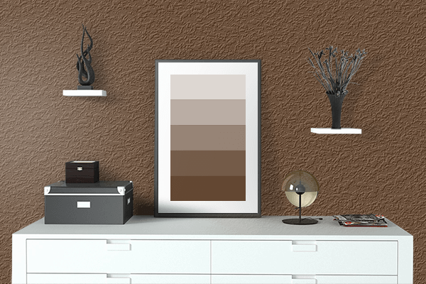 Pretty Photo frame on Cassiterite Brown color drawing room interior textured wall