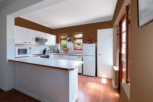 Pretty Photo frame on Cassiterite Brown color kitchen interior wall color