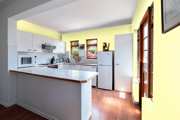 Pretty Photo frame on Yellow Hint color kitchen interior wall color