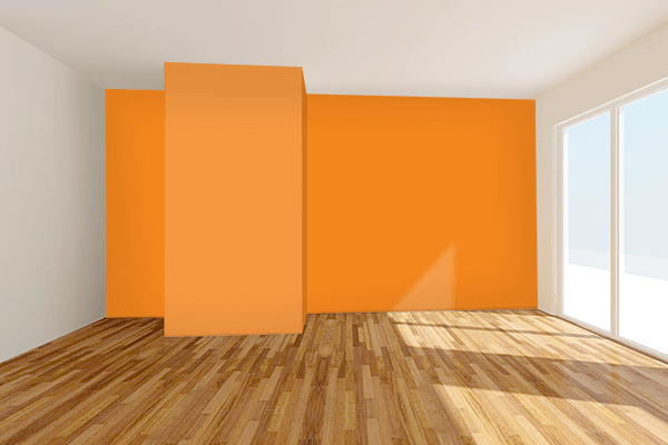 Pretty Photo frame on Trendy Orange color Living room wal color