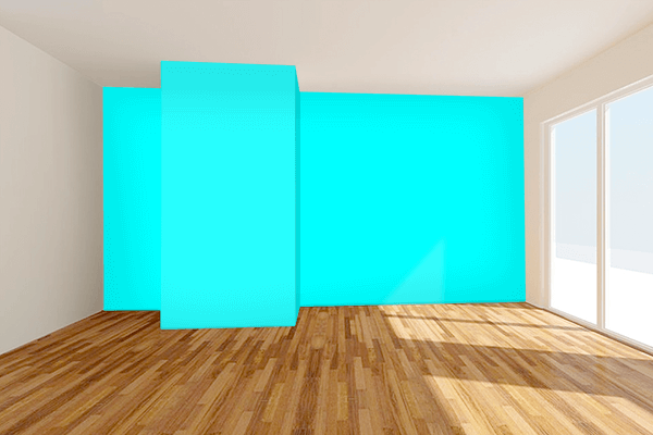 Pretty Photo frame on Full Cyan color Living room wal color