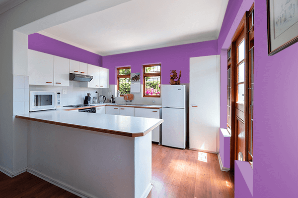Pretty Photo frame on Comfort Purple color kitchen interior wall color