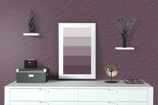 Pretty Photo frame on Prune Purple color drawing room interior textured wall