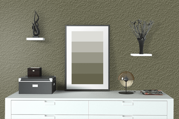 Pretty Photo frame on Capulet Olive color drawing room interior textured wall