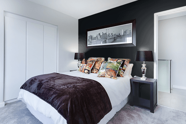 Pretty Photo frame on Black Steel color Bedroom interior wall color