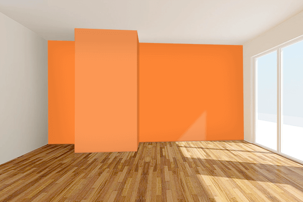 Pretty Photo frame on Coral Orange color Living room wal color