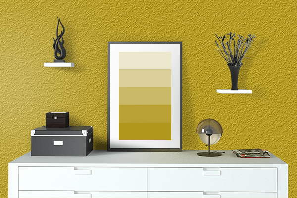 Pretty Photo frame on Catkin Yellow color drawing room interior textured wall