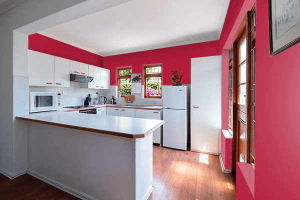 Pretty Photo frame on Lipstick Red color kitchen interior wall color