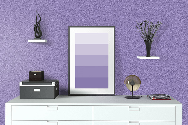 Pretty Photo frame on Purple Hint color drawing room interior textured wall