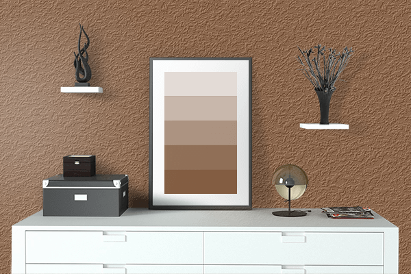 Pretty Photo frame on Kiwi Brown color drawing room interior textured wall