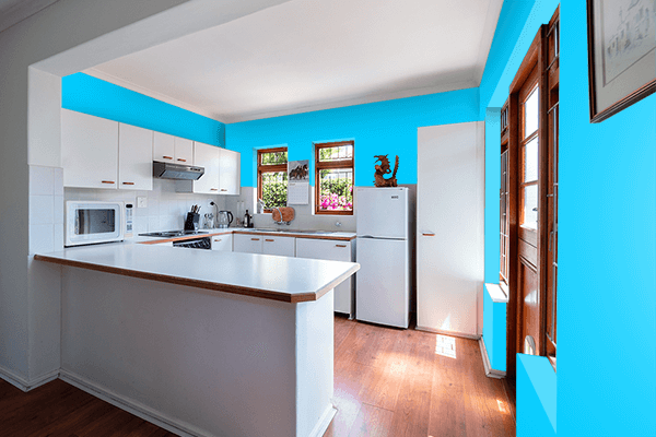 Pretty Photo frame on Vivid Sky Blue color kitchen interior wall color