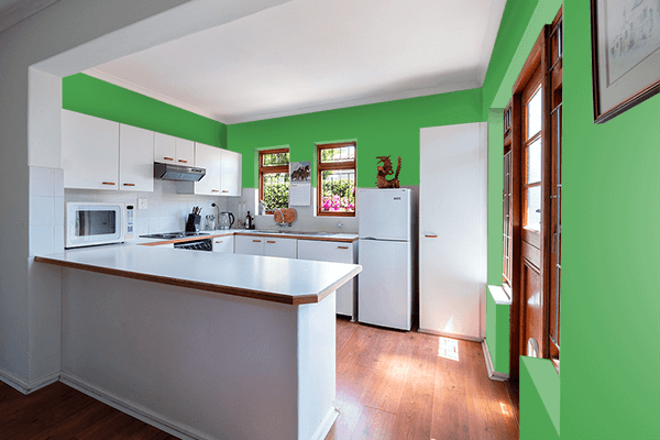 Pretty Photo frame on Matte Green color kitchen interior wall color