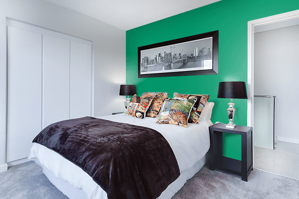Pretty Photo frame on Permanent Green color Bedroom interior wall color