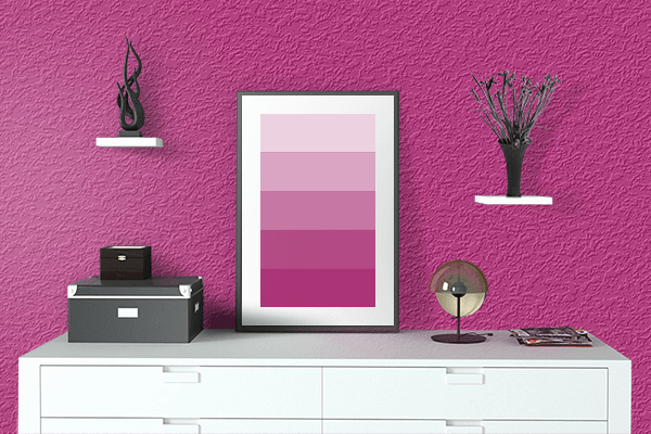 Pretty Photo frame on Magenta Night color drawing room interior textured wall