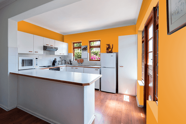 Pretty Photo frame on Carrot Orange color kitchen interior wall color