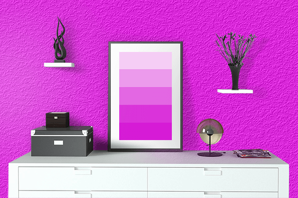 Pretty Photo frame on Magenta color drawing room interior textured wall