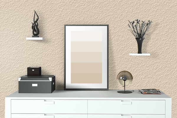 Pretty Photo frame on Soft Peach color drawing room interior textured wall