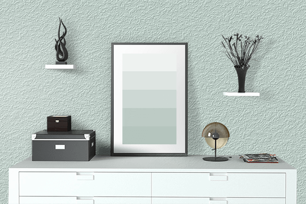 Pretty Photo frame on Aqua Glass color drawing room interior textured wall