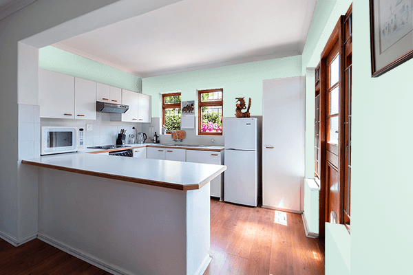 Pretty Photo frame on Aqua Glass color kitchen interior wall color